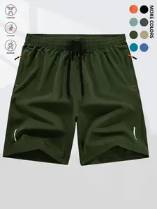 Men's Regular Fit Solid Color Drawstring Waist Casual Sports Shorts, Casual Comfy Breathable Shorts for Daily Wear, Men's Bottoms for Summer