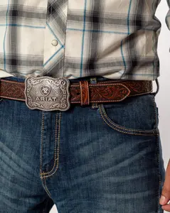 Ariat Men's Brown Floral Embossed Leather Belt – 1-1/2"