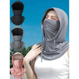 Three In One Multifunction Ice Silk Balaclava Sunshade Hat Windproof Thermal Face Cover for Cycling Skiing Outdoor Sports Unisex Couple Style Protection Gear