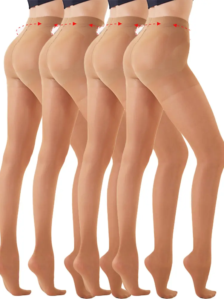Women's 40D Run-Resistant Control Top Tights, Semi-Sheer Silky Pantyhose with Tummy Control & Moisture-Wicking, Comfortable Matte Finish Nude Tights, 2/4Pairs