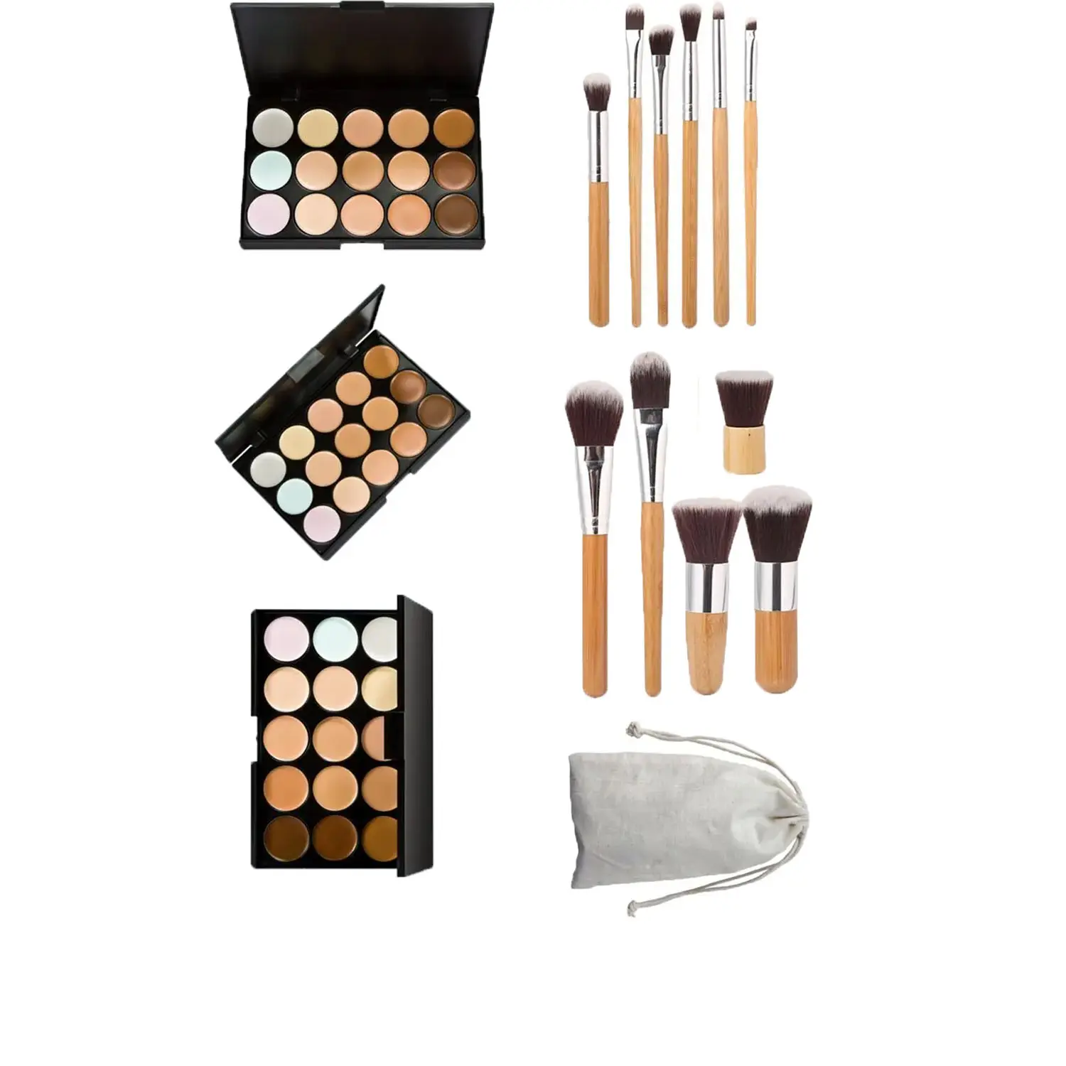 15 Colors Cream Contour Highlighting Makeup Kit, Color Correcting Camouflage Concealer Palette with 11 Pcs Foundation Powder Concealer Eyeshadow Makeup Brushes Set