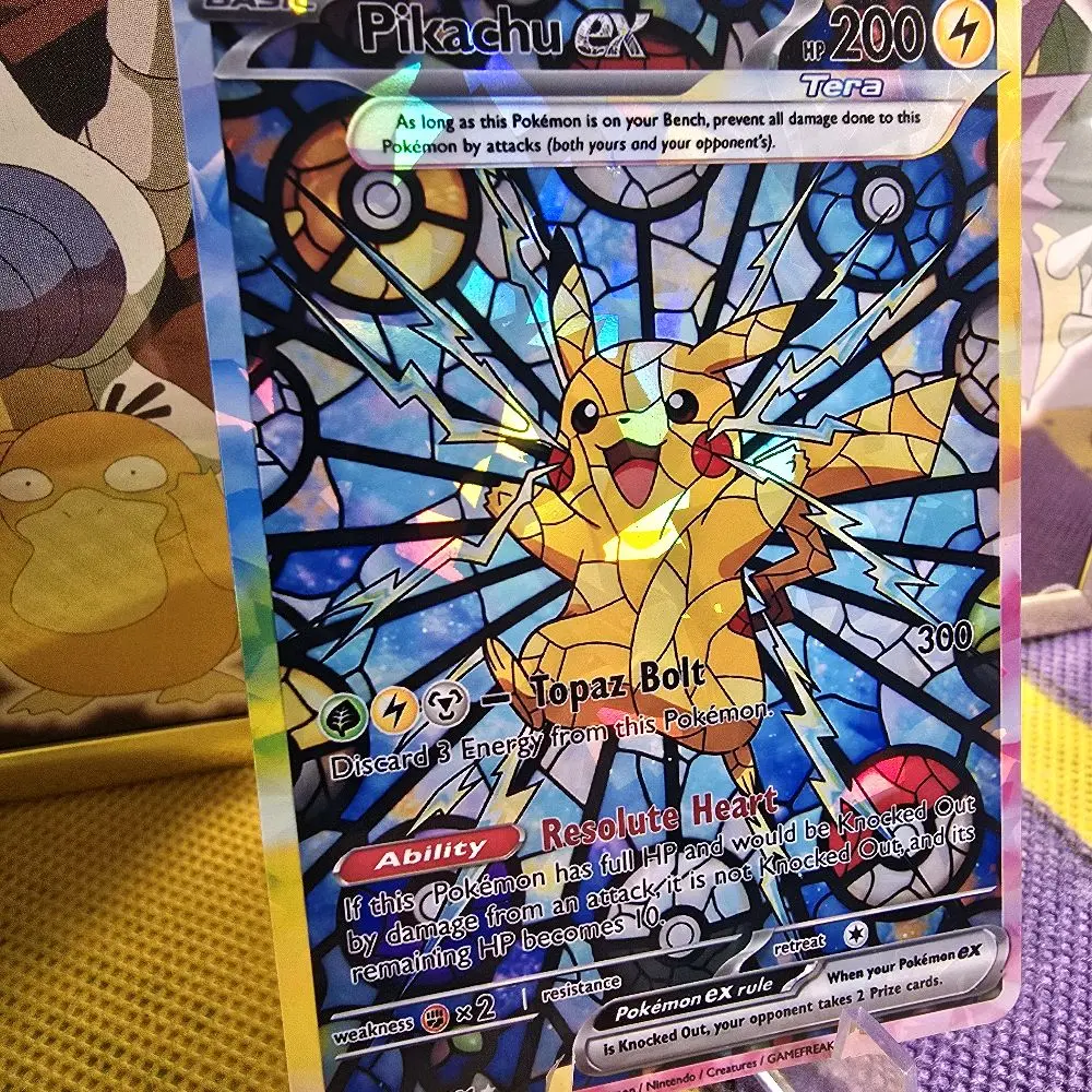 Pikachu EX Stained Glass Custom Card | Bubble Holo / Shattered Glass Holo - TikTok Shop Pikachu EX Stained Glass Custom Card | Bubble Holo / Shattered Glass Holo - TikTok Shop