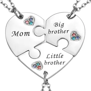 Mother Son Necklace for 3,Mother Big Brother Little Brother Matching Keychain Set for 3