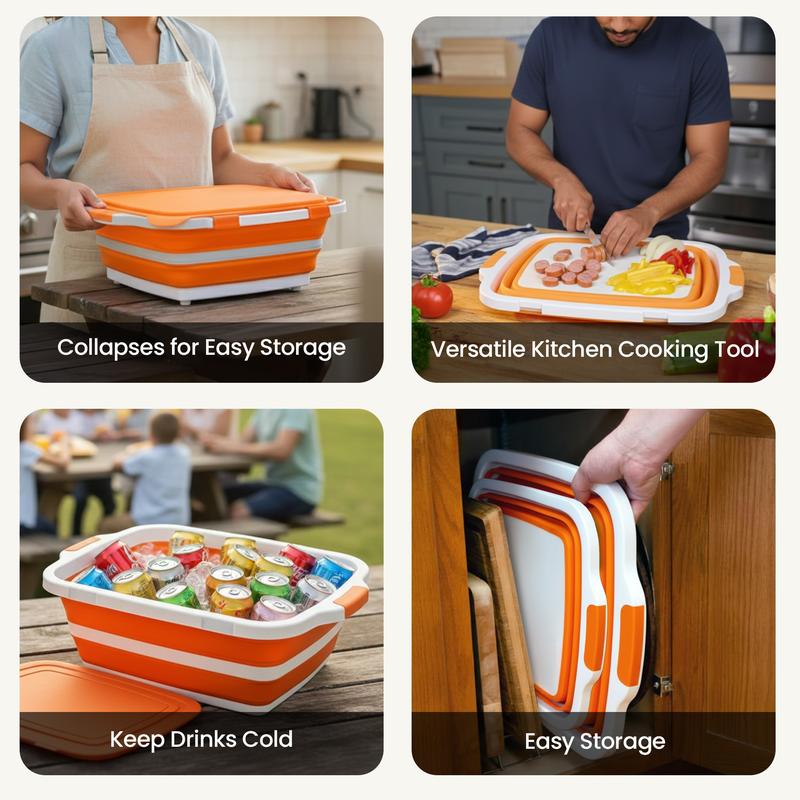 Havenity BBQ Prep Tub 2 Pack - Multifunctional Collapsible Camping Cutting Board with lid, Meat Storage Container for Meal Prep, Dish Bowl Perfect for Grilling Outdoor Cooking (Large + XL)