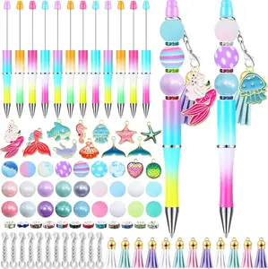 12 Set Ocean Beadable Pens Bulk Assorted Colors Beads Tassels DIY Making Kit Multicolor Silicone Focal for Pens BallPoint Pen for Office Gifts