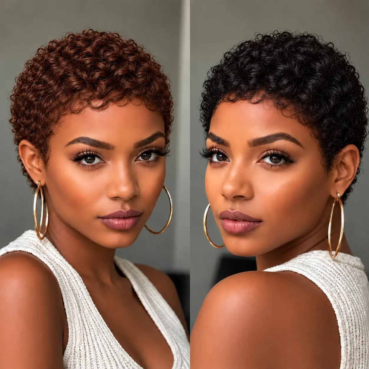 4 Inch Women Short Curly Pixie Cut Wig with Bangs, 180% Density Brazilian Human Hair, Glueless Rose Net Cap Wig with Adjustable Size, Unisex Natural Hairline Wig, Mother's Day Gift for Mom, for Daily Wear Party Cosplay