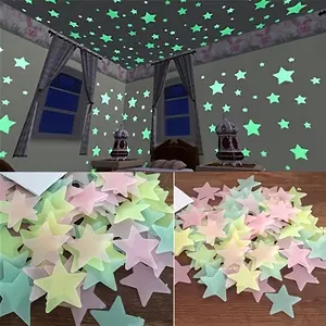 100pcs Colorful Glow-In-The-Dark Stickers, Decorative Wall Sticker, Fluorescent Star Wall Decals, Home Art Decor, Ceiling and Wall Decoration, Bedroom Room Decor