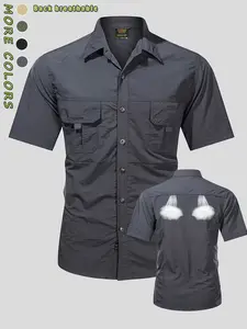Men's Lightweight Breathable Quick-Dry Casual Shirt, Summer Short Sleeve Multi-Pocket Large Size, Camping Hiking Travel Gear
