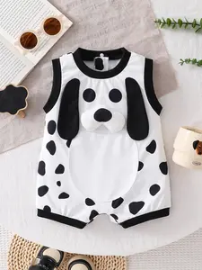 Baby Spot Dog Sleeveless Onesie, Bodysuit, Summer Baby Cartoon, Newborn Cute Crawling Suit, Infant Clothing, Comfortable and Stylish