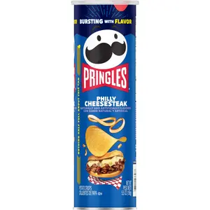 7x Pringles Philly Cheesesteak - Potato Crisps Salty Snack Chips Savory Party Treat Bundle Bulk Lot Wholesale Multipack Lunch Side Crunchy Cravings Grocery Pantry Food Stocking Stuffers Unique Rare Flavor 5.5oz Tub Can 7ct Pack