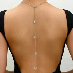 Alloy sexy back chain necklace, fashionable and simple bow pendant body chain, women's long necklace jewelry