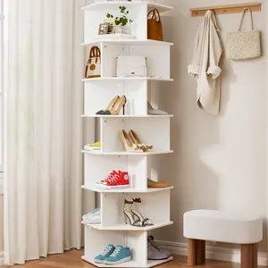 Flycity Rotating Shoe Rack Tower 7-Tier 360° Revolving Shoe Rack with Steel Columns, Lazy Susan Spinning Organizer for Entryway Living Room Furniture Organization Shelves Storage Sturdy