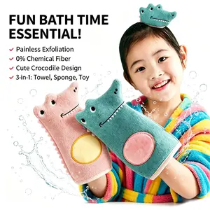 Viral Cute Pink Crocodile Kids Exfoliating Bath Cloth, Gentle Skin‑Safe Painless Scrub Towel, Highly Practical Daily Shower Accessory, Limited Time Buy One Get One Free Offer for Children