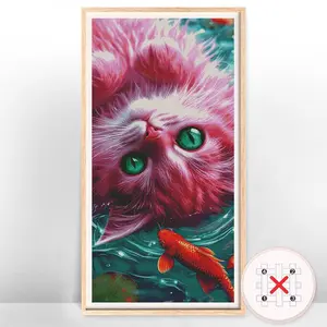 Cat Pattern Cross Stitch Kit without Frame, DIY Cross Stitch Printed Canvas Animals Decor for Home, Wall Art Decor for Home Living Room Bedroom