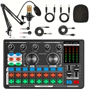 Podcast Equipment for Live Streaming, Live Digital Sound Card with Mixer, Audio Interface, Sound Board, Voice Changer, Audio Mixer for PC Smartphone Recording Singing Gaming