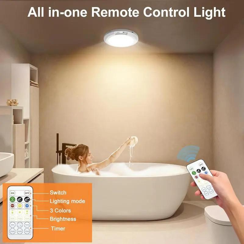 Rechargeable Ceiling Light 4-Pack, 3 Color Modes, Motion Sensor with Remote, Wireless Battery-Operated Magnetic LED Lights for Shower, Closet, Pantry, Shed, Hallway, Porch, Garage Rechargeable Ceiling Light 4-Pack, 3 Color Modes, Motion Sensor with Remote, Wireless Battery-Operated Magnetic LED Lights for Shower, Closet, Pantry, Shed, Hallway, Porch, Garage