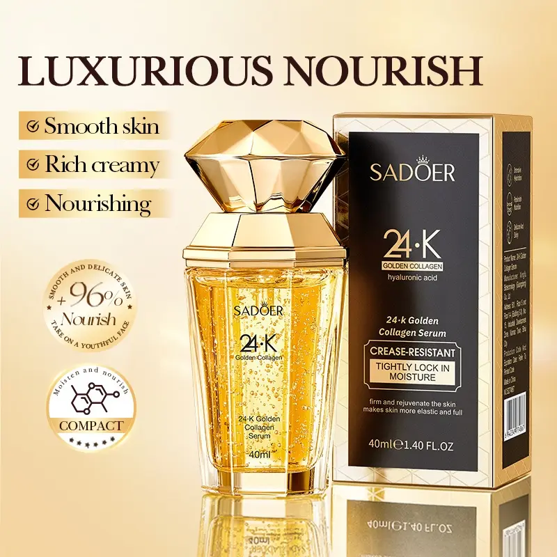 24K Gold Collagen Facial Serum 2 Pack Moisturizing Hydrating Essence Smooth Skin Improve Rough Fine Lines Daily Skin Care