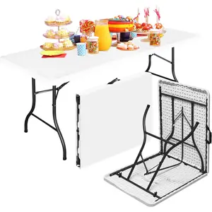 6FT Folding Tables Heavy Duty White Foldable Table, Multi-Functional Fold up Table for Outdoor Camping Picnic Parties, Indoor Events Training with 330lbs Static Weight Capacity