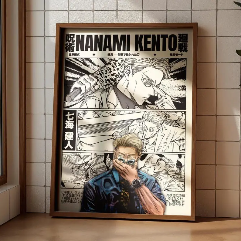 Nanami Poster, Jujutsu Kaisen Wall Art, Sorcerer Anime Manga Print, Minimalist Japanese Anime Decor, Gift for JJK Fans