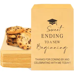 100 PCS Graduation Candy Cookie Treat Bags Sweet Endings to New Beginnings Buffet Treat Bags Congrats Grad Kraft Paper Pouch for Graduation Party Decoration Supplies
