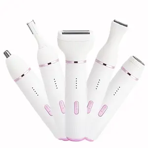 5-in-1 Painless Women's Razor ,Wet & Dry Use for Bikini, Face & Body , Rechargeable & Pink
