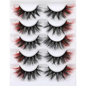 False Eyelashes Volume Mink Lashes Wispy Colored Lashes Red Strip Lashes Pack by  (Red)