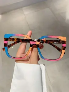 Women's Colorblock Cat Eye Frame Eyeglasses, Trendy Casual Anti-blue Light Eyeglasses for Everyday Use, Fashion Accessories for Outdoor Activities, Trendy Frames, Trending Glasses