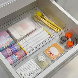 4-Piece Transparent Drawer-Integrated Cosmetic Organizer, Stationery Storage, Separating Makeup Desk Skincare Box, Desktop Organization, Desk Organizers