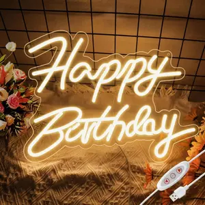LED Happy Birthday Neon Sign – Dimmable Warm White Wall Decor for Birthday Party Backdrop, Perfect for Kids & Adults Birthday Celebrations