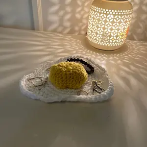 Sunny Side-Up Egg Crochet Trinket Dish Handmade