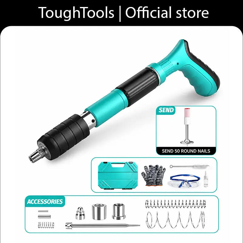 Manual Concrete Nail Gun Kit with 50 Nails – 5-Speed Adjustable Steel Nail Gun for Concrete Wall, Ceiling, Woodworking & DIY Construction, Portable Heavy Duty Fastening Tool（Father's Day gift）