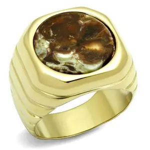 212 MAIN Men's Smoked Quartz Ring - Ion-Plated Gold Stainless Steel Base, Round Semi-Precious Stone, Size 8, Daily Fashion Accessory, Smoked Quartz Rings