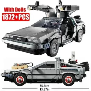 2026 in stock new movie original restoration 1872PCS/PZS+Back to the Future DeLorean DMC-12 time shuttle machine classic gull wing door sports car compatible with 10300 99998 T0300 63006 three in one back to the future time machine model building block as