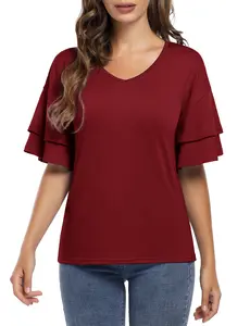 YESFASHION Double Layer Flared Sleeve V-Neck Top