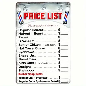 Personalized Aluminum Vintage Style Hair Salon Wall Decor Art Deco Price List Sign for Barbershop Rust Free Metal Home Decor Products