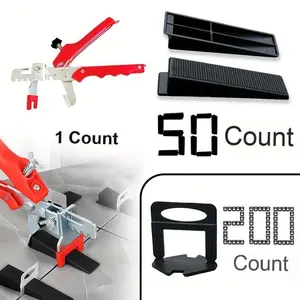 Tile Leveling System, 200pcs Tile Spacers-Clip & 50pcs Reusable Wedges & 1 Count Tile Leveling System Positioner Pliers, Tile Leveler Tool Set for Ceramic Tile and Stone Installation, Home Repair Tools