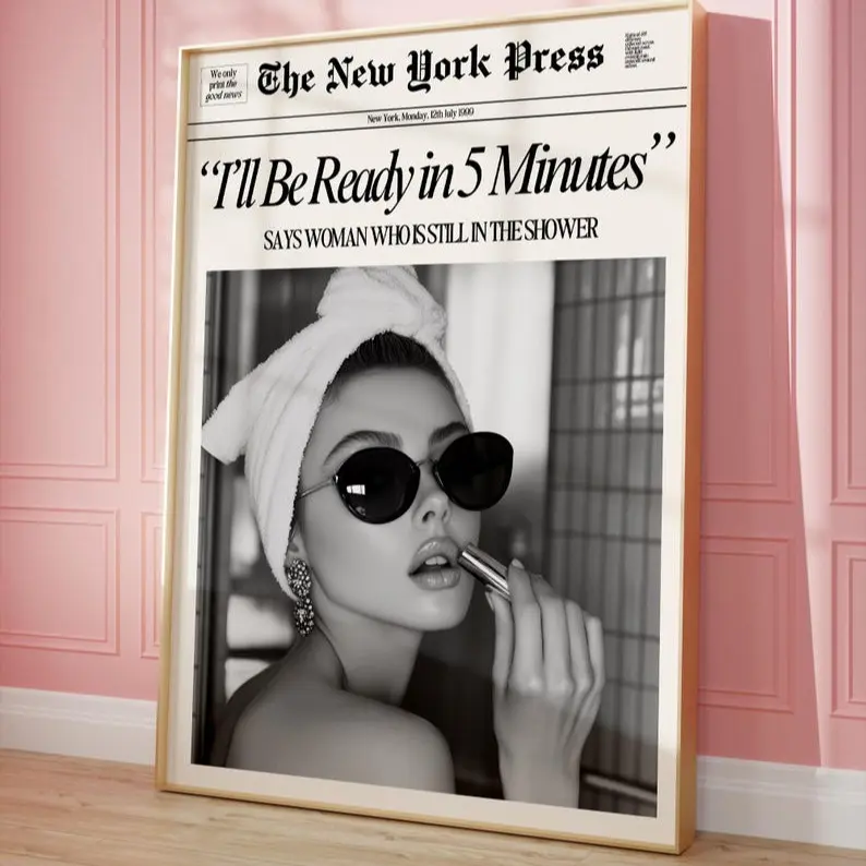 Newspaper Print Wall Art College Dorm Retro Newspaper Headline, Better Late Than Ugly Poster, Bathroom Decor, Decor Print Poster No Frame