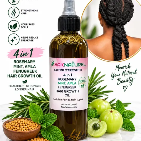 4 in 1 EXTRA STRENGTH ROSEMARY FENUGREEK MINT AMLA HAIR GROWTH OIL, Long Hair - Thick Hair - Fast Hair Growth - Ayurverdic Hair AMLA growth oil - Rosemary  Hair Oil - Indian Hair Growth oil - Chebe Hair Growth Oil Organic - Herbal Haircare
