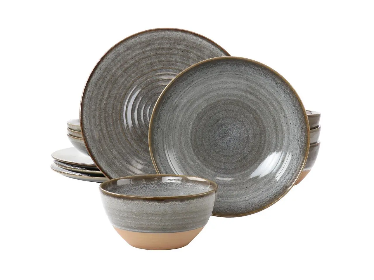 Gibson Elite 12 Piece Dreamweaver Round Earthenware Dinnerware Set in Gray