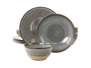 Gibson Elite 12 Piece Dreamweaver Round Earthenware Dinnerware Set in Gray