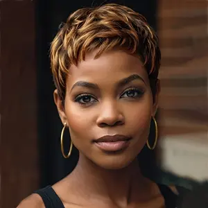 Nicelatus Short Mixed Brown and Gold Wig, Short Hairstyle, Short Pixie Cut Wig, Synthetic Wig for Women, Short Wig for Halloween, Christmas Parties and Music Festivals