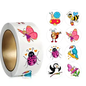 Cute Butterfly Stickers Roll, 500 Sheets Insect Inspirational Graffiti Reward Stickers, Adhesive Sealing Labels, Round Sticker Roll, Art Stickers