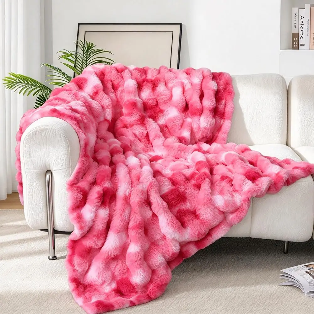 Faux Rabbit Fur Soft Bubble Throw Blanket, 750GSM Faux Rabbit Fur Weighted Blanket, Couch Sofa Bed Bedroom Living Room, Bubble Texture Plush Thick Warm, Cozy Aesthetic Home Decor Gift