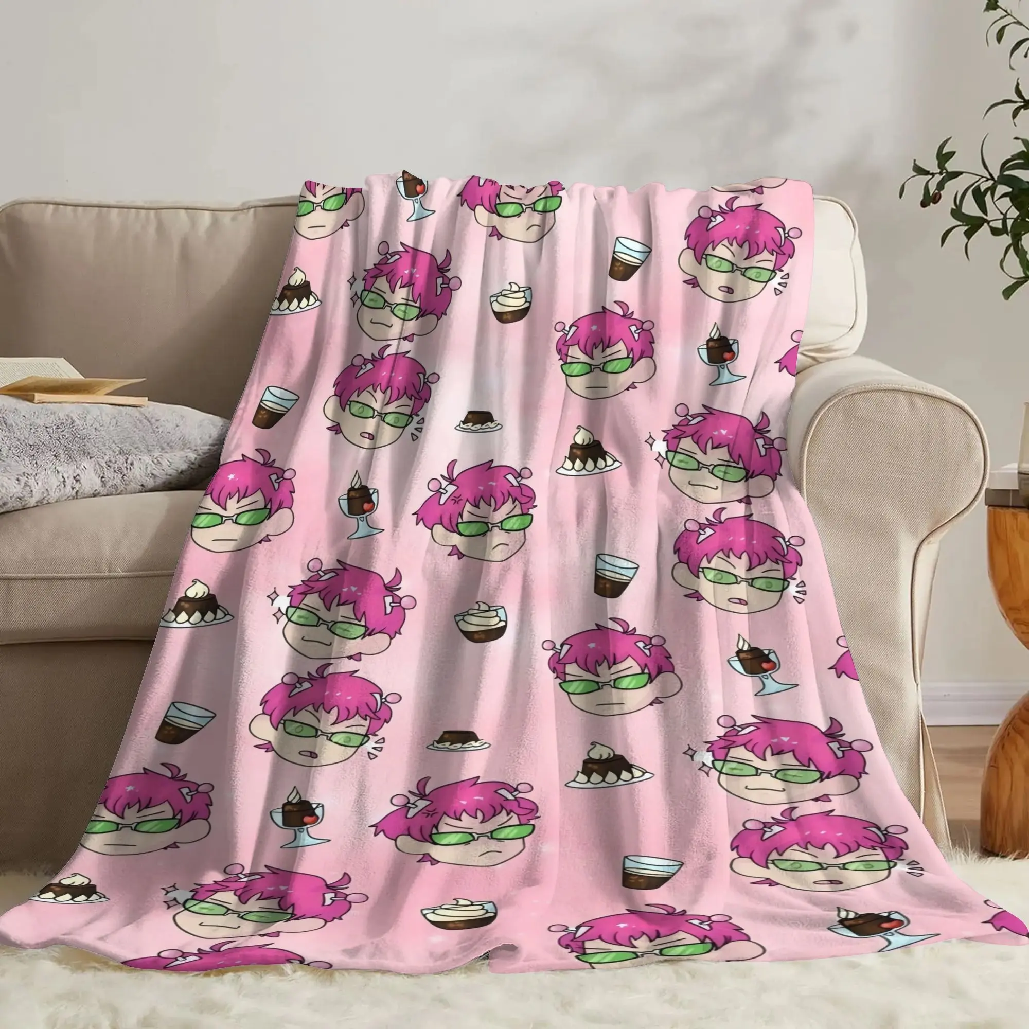 The Disastrous Life of Saiki K Inspired Ultra-Soft Flannel Blanket - 280GSM, Colorful Cartoon Design, Lightweight Cozy Soft Blanket for Living Room & Travel, Perfect Gift for Fans, Room Decor Accessory, Soft Blankets