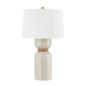 Mindy Cylindrical Table Lamp with Crackled Ivory Ceramic Base and Raffia Detail