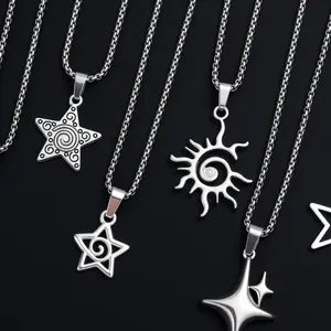 Unique Gothic Alloy Cross Double Star Necklace for Women Men Minimalist Couple Jewelry Dainty Layering Chain Edgy Aesthetic Gift 41cm-50cm Snake Chain
