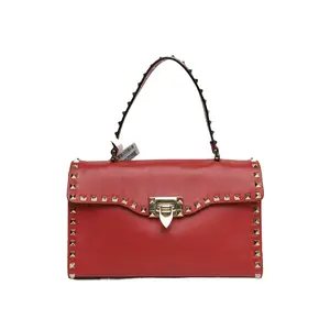 Pre-owned Valentino leather Tote Bags 【DIZ】Red C rivet handbag
