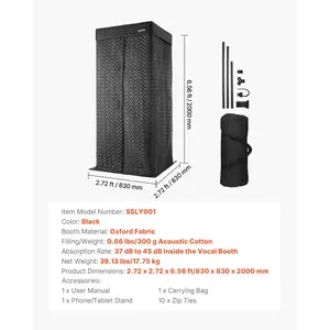 VEVOR 6.56 ft Portable Vocal Booth Recording Booth with Travel Bag for Voiceovers