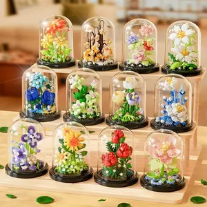 DIY Flower Building Block Set, Abs Material, Miniature Garden Decor, Sunflower & Blue Rose, Home Desktop Accessories, Best Gift, Building Sets