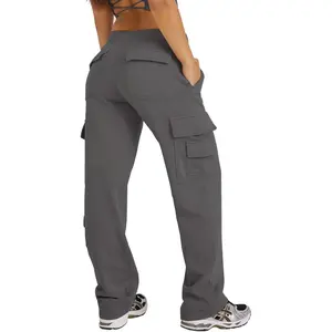 Womens Fleece Cargo Sweatpants High Waisted Drawstring Baggy Joggers Pants Straight Leg Casual Sweatpants